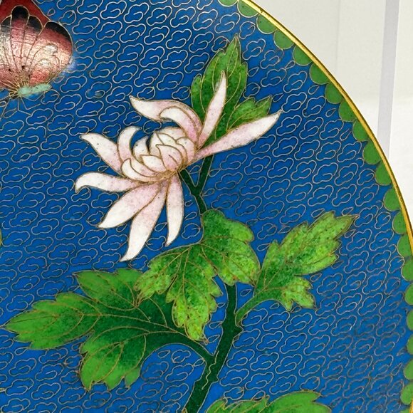 Vintage Japanese Cloisonne Jingfa Floral Enamel 9" Round Plate Turquoise Golden - Picture 6 of 15